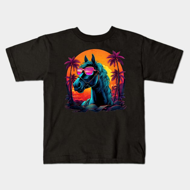 Retro Wave Andalusia Horse Kids T-Shirt by Miami Neon Designs